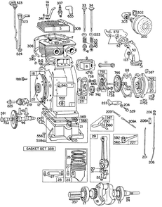 Cyl, Piston, Muffler, Crnkcse Diagram and Parts List for 301431-0132-XX  Briggs and Stratton Engine